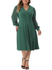 Plus Size Dresses for Women Long Sleeve Swiss Dots Wrap V Neck Formal Knee Length Dress