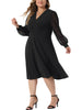Plus Size Dresses for Women Long Sleeve Swiss Dots Wrap V Neck Formal Knee Length Dress