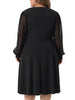 Plus Size Dresses for Women Long Sleeve Swiss Dots Wrap V Neck Formal Knee Length Dress