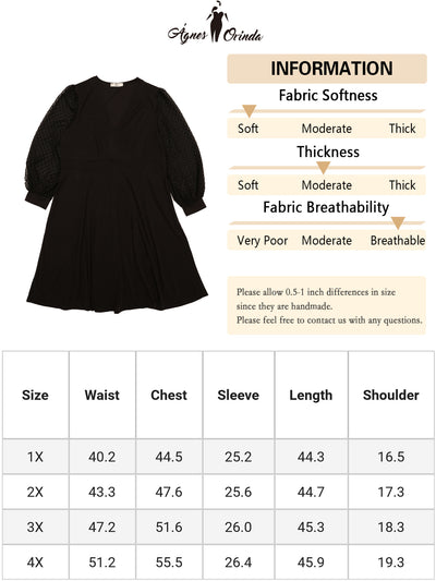 Plus Size Dresses for Women Long Sleeve Swiss Dots Wrap V Neck Formal Knee Length Dress