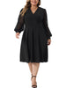 Plus Size Dresses for Women Long Sleeve Swiss Dots Wrap V Neck Formal Knee Length Dress