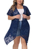 Plus Size Cardigan for Women Lace Crochet Short Sleeves Sheer Cover Up