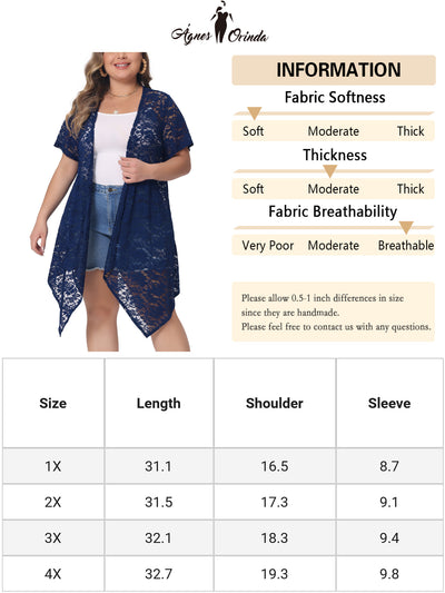 Plus Size Cardigan for Women Lace Crochet Short Sleeves Sheer Cover Up