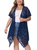 Plus Size Cardigan for Women Lace Crochet Short Sleeves Sheer Cover Up