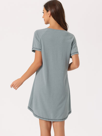 Womens Pajama Dress with Pockets Round Neck Short Sleeves Lounge Nightgowns