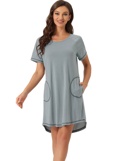 Womens Pajama Dress with Pockets Round Neck Short Sleeves Lounge Nightgowns