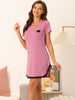 Womens Pajama Dress Lace Trim V-Neck Short Sleeves Lounge Nightgowns