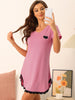 Womens Pajama Dress Lace Trim V-Neck Short Sleeves Lounge Nightgowns