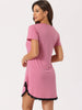 Womens Pajama Dress Lace Trim V-Neck Short Sleeves Lounge Nightgowns