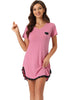 Womens Pajama Dress Lace Trim V-Neck Short Sleeves Lounge Nightgowns