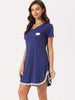 Womens Pajama Dress Lace Trim V-Neck Short Sleeves Lounge Nightgowns