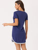 Womens Pajama Dress Lace Trim V-Neck Short Sleeves Lounge Nightgowns