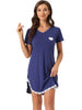 Womens Pajama Dress Lace Trim V-Neck Short Sleeves Lounge Nightgowns