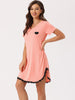 Womens Pajama Dress Lace Trim V-Neck Short Sleeves Lounge Nightgowns