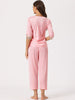 Womens Satin Pajama Set Half Sleeve Lace Trim with Long Pants 2 Piece Sleepwear Sets