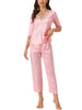 Womens Satin Pajama Set Half Sleeve Lace Trim with Long Pants 2 Piece Sleepwear Sets