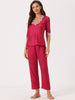 Womens Satin Pajama Set Half Sleeve Lace Trim with Long Pants 2 Piece Sleepwear Sets