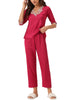Womens Satin Pajama Set Half Sleeve Lace Trim with Long Pants 2 Piece Sleepwear Sets