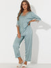 Womens Satin Pajama Set Half Sleeve Lace Trim with Long Pants 2 Piece Sleepwear Sets