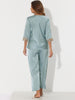 Womens Satin Pajama Set Half Sleeve Lace Trim with Long Pants 2 Piece Sleepwear Sets