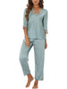 Womens Satin Pajama Set Half Sleeve Lace Trim with Long Pants 2 Piece Sleepwear Sets