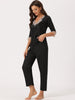 Womens Satin Pajama Set Half Sleeve Lace Trim with Long Pants 2 Piece Sleepwear Sets
