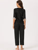 Womens Satin Pajama Set Half Sleeve Lace Trim with Long Pants 2 Piece Sleepwear Sets