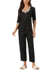 Womens Satin Pajama Set Half Sleeve Lace Trim with Long Pants 2 Piece Sleepwear Sets