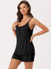Womens Loungewear Solid Color Ruffle Trim Camisole Tops with Shorts Pajama Sets