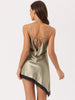 Women V Neck Satin Lingerie Lace Trim Spaghetti Strap Mini Nightgown