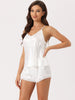 Womens Satin Pajamas Sleeveless Lace Trim Camisole Tops with Shorts Sliky Lounge Sets