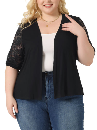 Plus Size Cardigan for Women Lightweight Lace Half Sleeve Open Front Cardigans