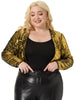 Plus Size Sequin Party Open Front Long Sleeve Shrug Bolero Crop Jacket