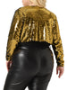 Plus Size Sequin Party Open Front Long Sleeve Shrug Bolero Crop Jacket