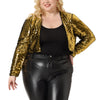 Plus Size Sequin Party Open Front Long Sleeve Shrug Bolero Crop Jacket