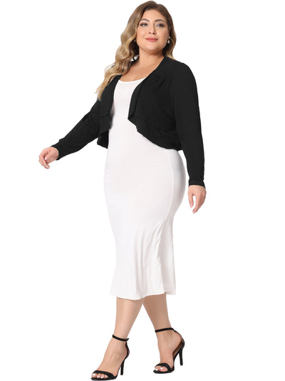 Bublédon Plus Size Cardigan for Women Long Sleeve Open Front Elegant Cropped Shrugs Bolero Cardigans