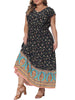 Plus Size Dress for Women Bohemian Floral V Neck Ruffle Sleeve Summer Beach Casual Boho Maxi Dresses