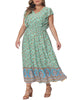 Plus Size Dress for Women Bohemian Floral V Neck Ruffle Sleeve Summer Beach Casual Boho Maxi Dresses