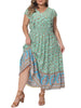 Plus Size Dress for Women Bohemian Floral V Neck Ruffle Sleeve Summer Beach Casual Boho Maxi Dresses
