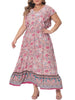 Plus Size Dress for Women Bohemian Floral V Neck Ruffle Sleeve Summer Beach Casual Boho Maxi Dresses