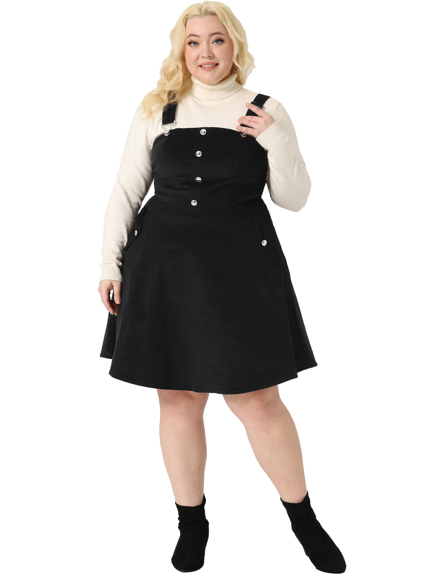 Bublédon Plus Size Corduroy Pinafore Adjustable Strap Overall Dress Suspender Skirt