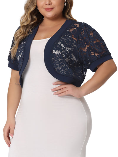 Plus Size Cardigan for Women Short Sleeve Sheer Floral Lace Bolero Shrugs Open Front Cropped Cardigans