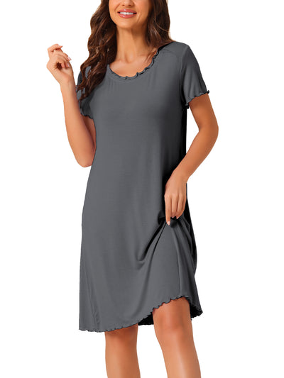 Womens Sleepshirt Short Sleeve Ruffle Nightgown Sleeping Shirts Loungewear Nightshirts