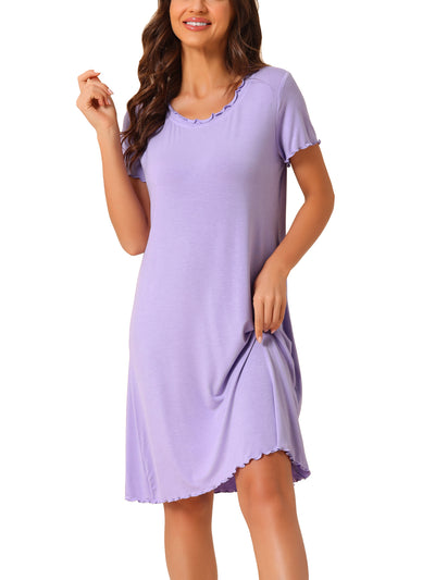 Womens Sleepshirt Short Sleeve Ruffle Nightgown Sleeping Shirts Loungewear Nightshirts