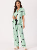 Womens Satin Sleepwear Button Down Short Sleeve with Loose Pants Silky Lounge Pajama Sets