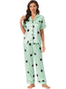 Womens Satin Sleepwear Button Down Short Sleeve with Loose Pants Silky Lounge Pajama Sets