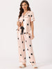 Womens Satin Sleepwear Button Down Short Sleeve with Loose Pants Silky Lounge Pajama Sets