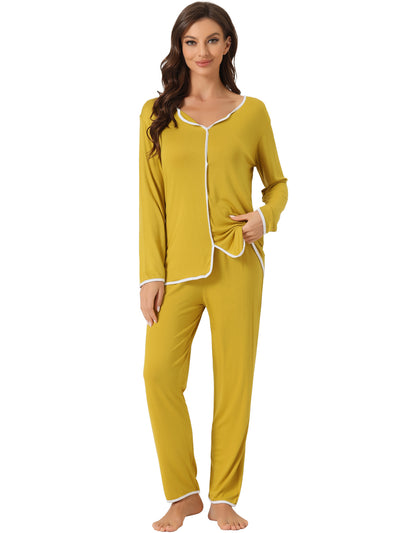 Womens Sleepwear Pajamas Long Sleeve Pullover Tops with Pants Lounge Sets