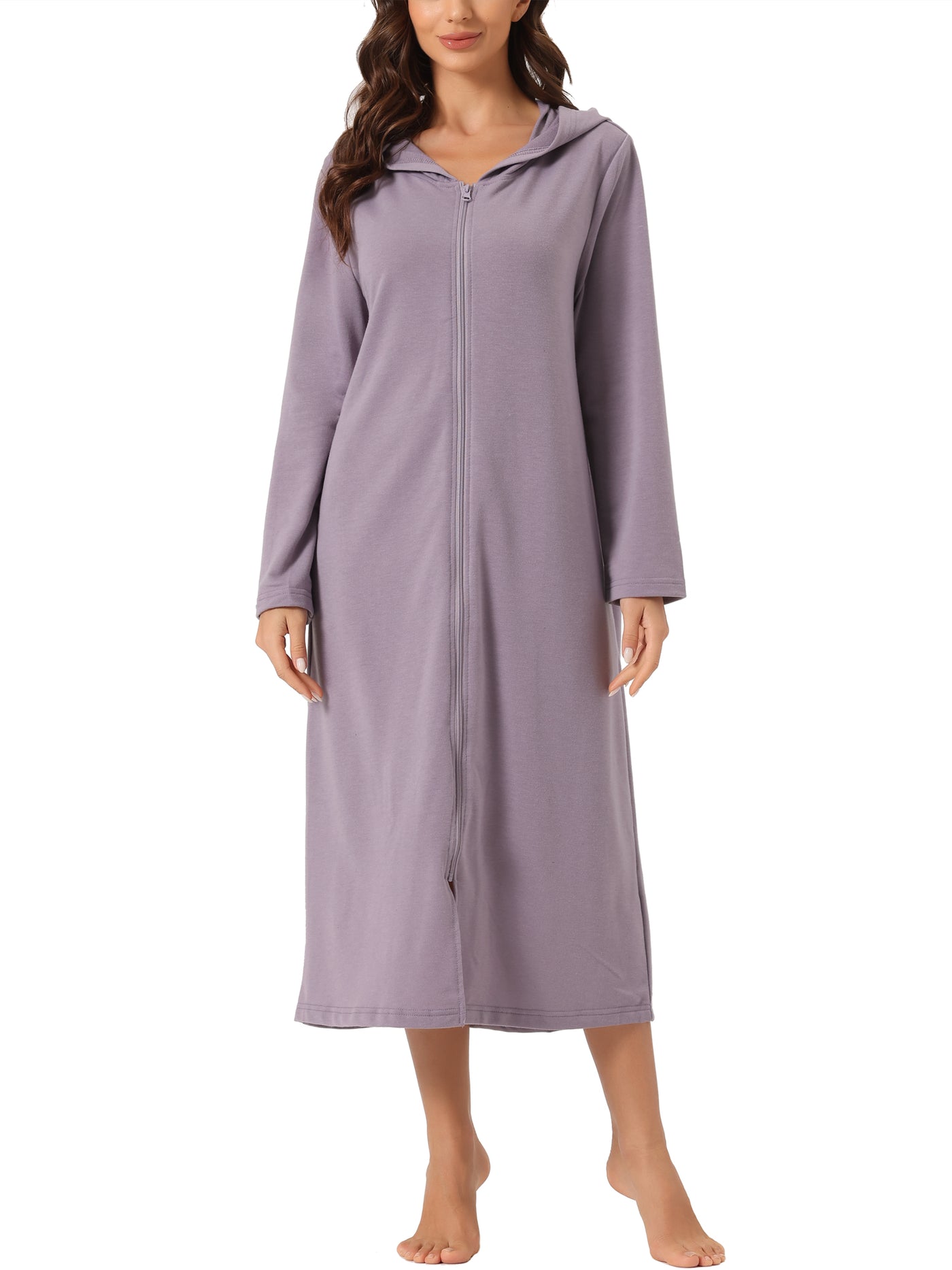 Bublédon Womens Robe Zip Front Hooded House Dress Nightshirt Housecoat Hoodie Long Loungewear Bathrobe