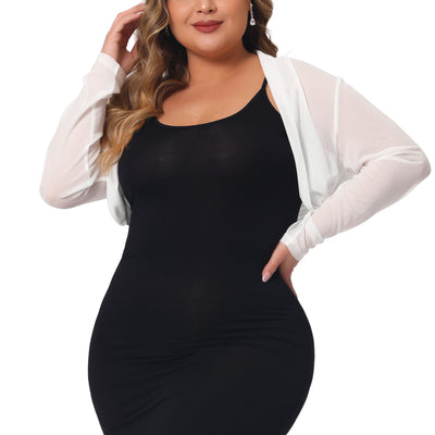 Plus Size Mesh Crop Cardigans for Women Long Sleeve Open Front See Through Sheer Bolero Shrug Top